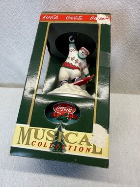 VTG Coca-Cola Snowboarding Polar Bear Music Box Collectors Promo Item in Box